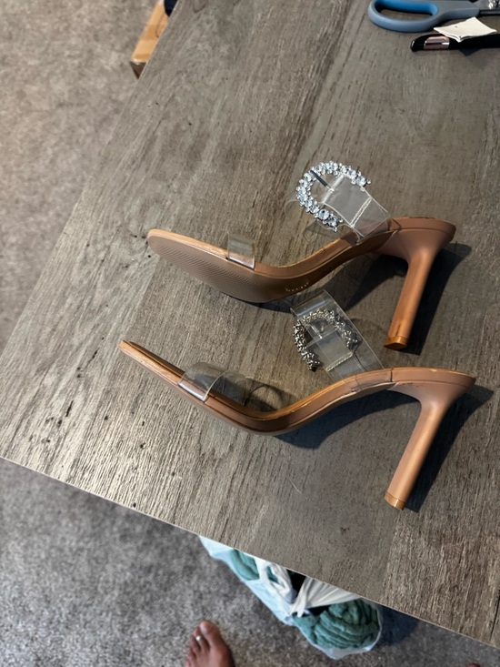 Zara Clear PVC Sandals with Rhinestone Buckle in Tan - Picture 3 of 9